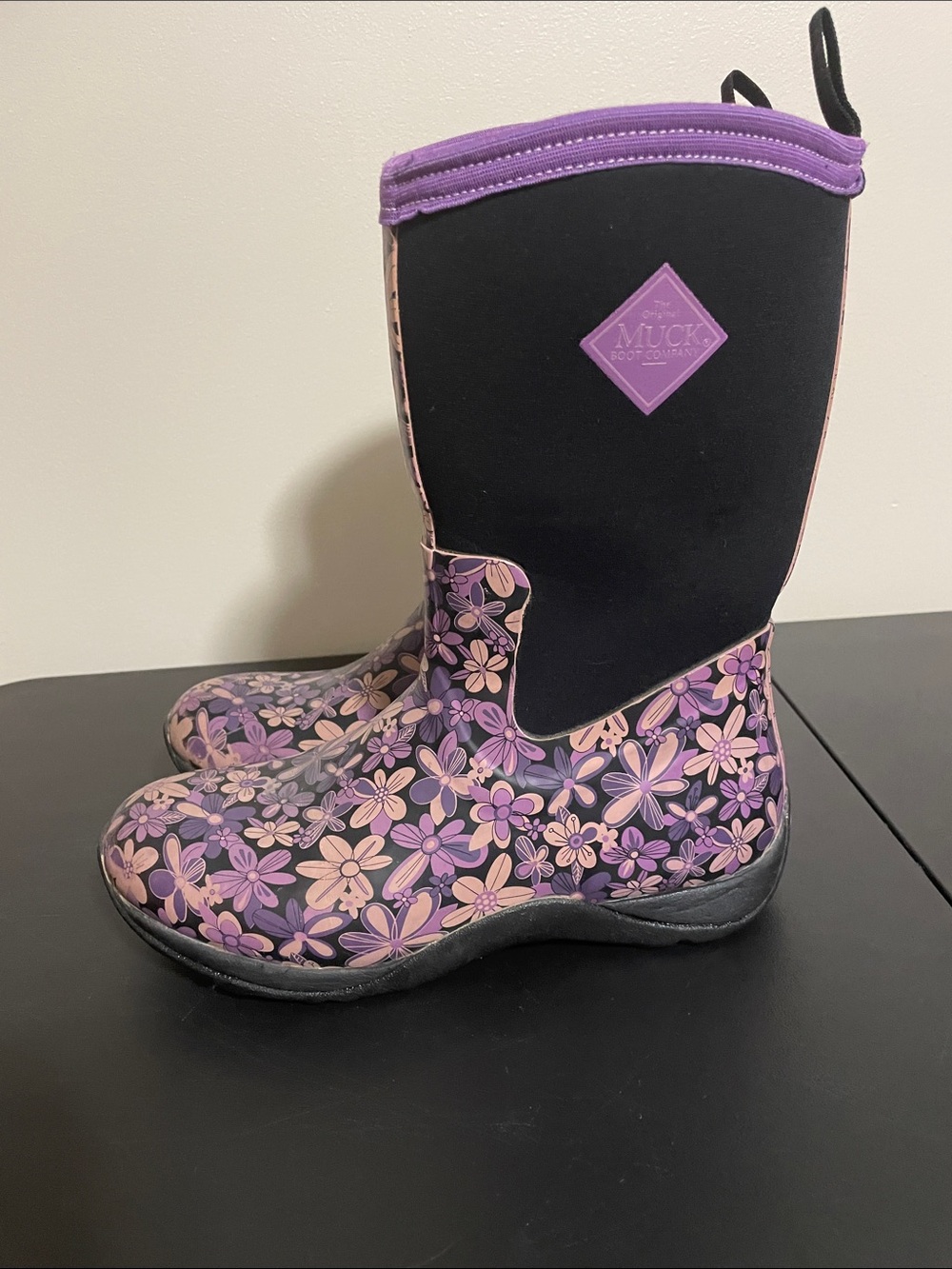 MUCK Boot Company Purple Floral Mid-Calf Rain Boots Size 7 - Picture 3 of 8